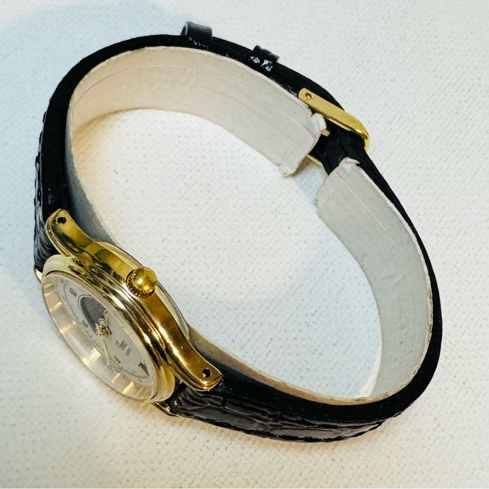 Vintage 1994 Timex Sun/Moon Day/Night Women's Gold Date Watch Black Leather - Picture 4 of 13